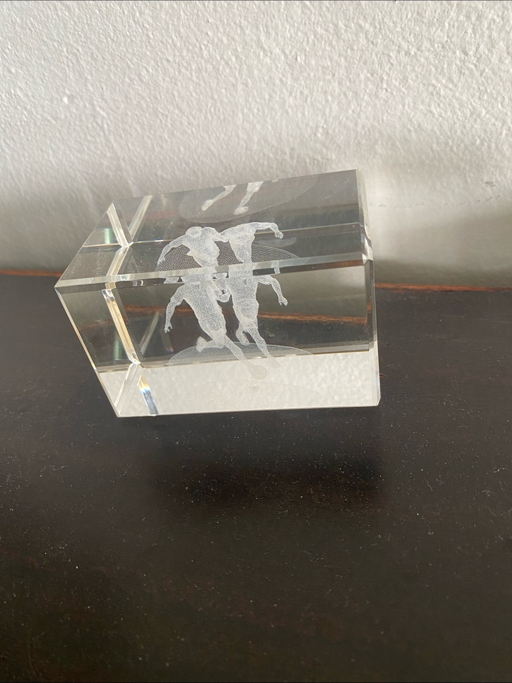 Clear Crystal Soccer Players 3D Desk Art paper weight